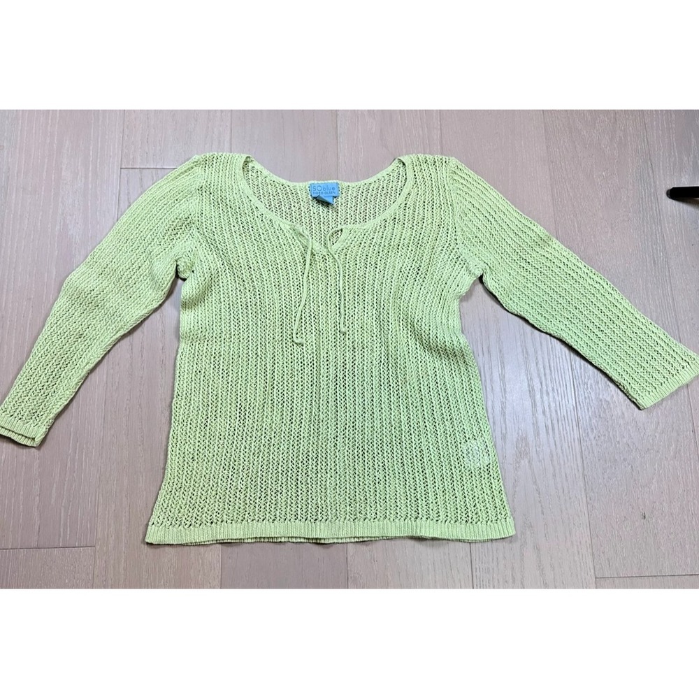 3/4 Sleeve Sweater Open Weave Cotton Linen 90s Y2K Whimsy Funky Sigrid Olsen M